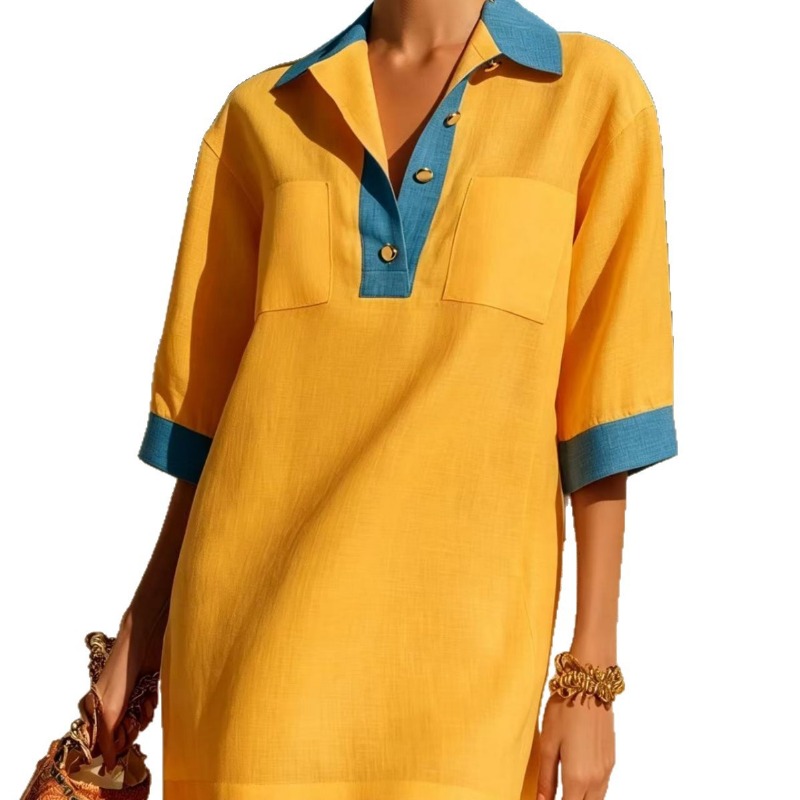 Women's Summer Elegant Contras - Casual Loose Linen Shirt Dress review and price