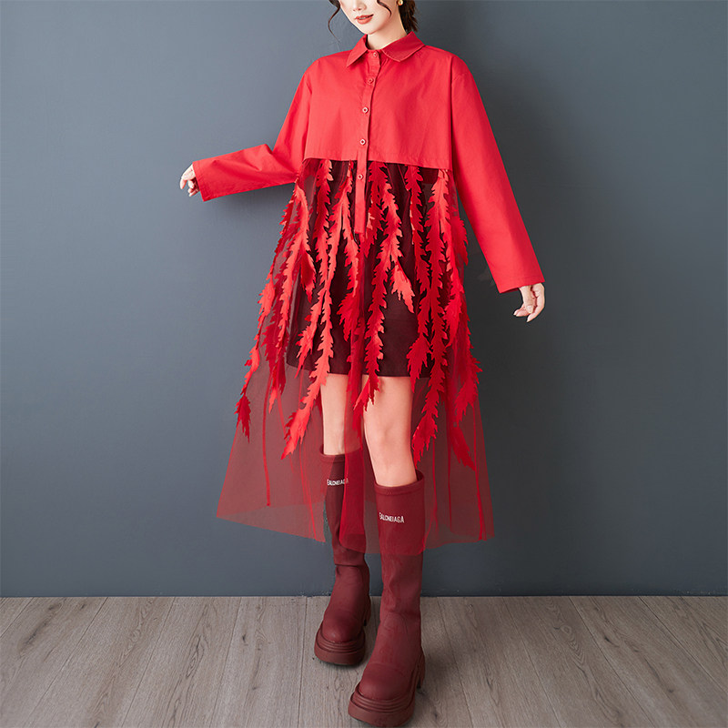 Spring New Loose Floral Print  - Korean Style A Line Shirt Dress review and price