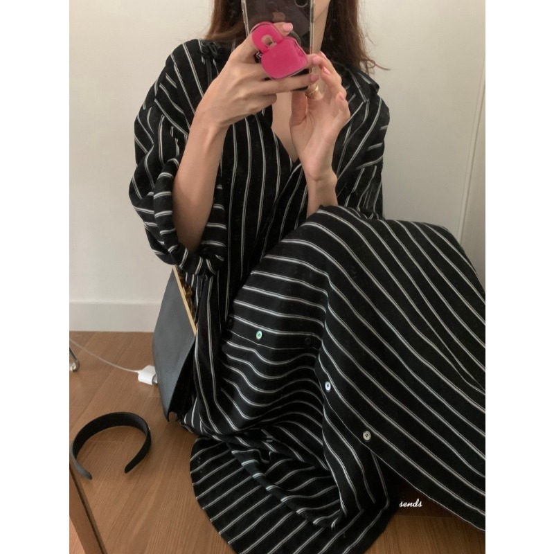 Korean Minimalist Loose Collar - Korean Style A Line Shirt Dress review and price