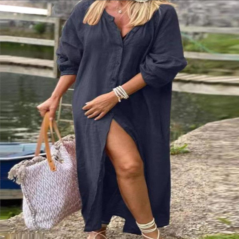 Fashion Elegant Spring Cotton  - Casual Loose Linen Shirt Dress review and price