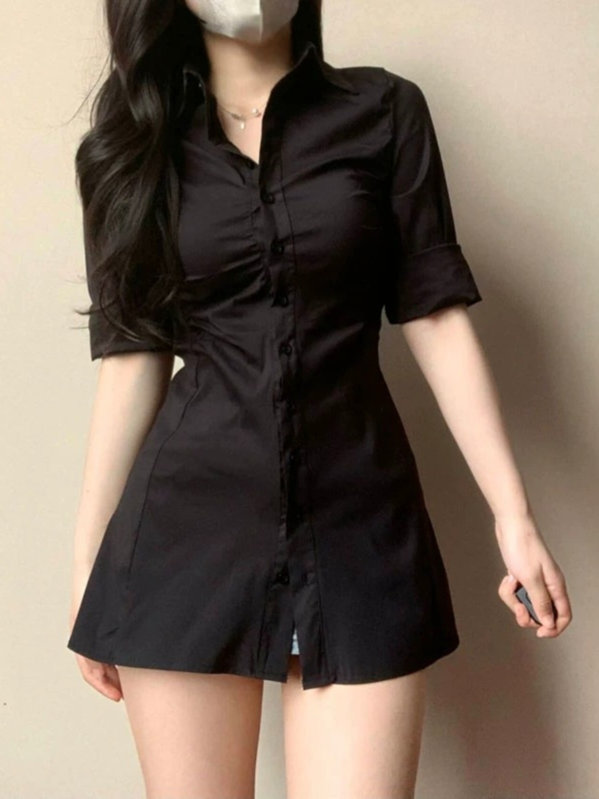 Sexy Pleated Waist-Cinching Sh - Korean Style A Line Shirt Dress review and price