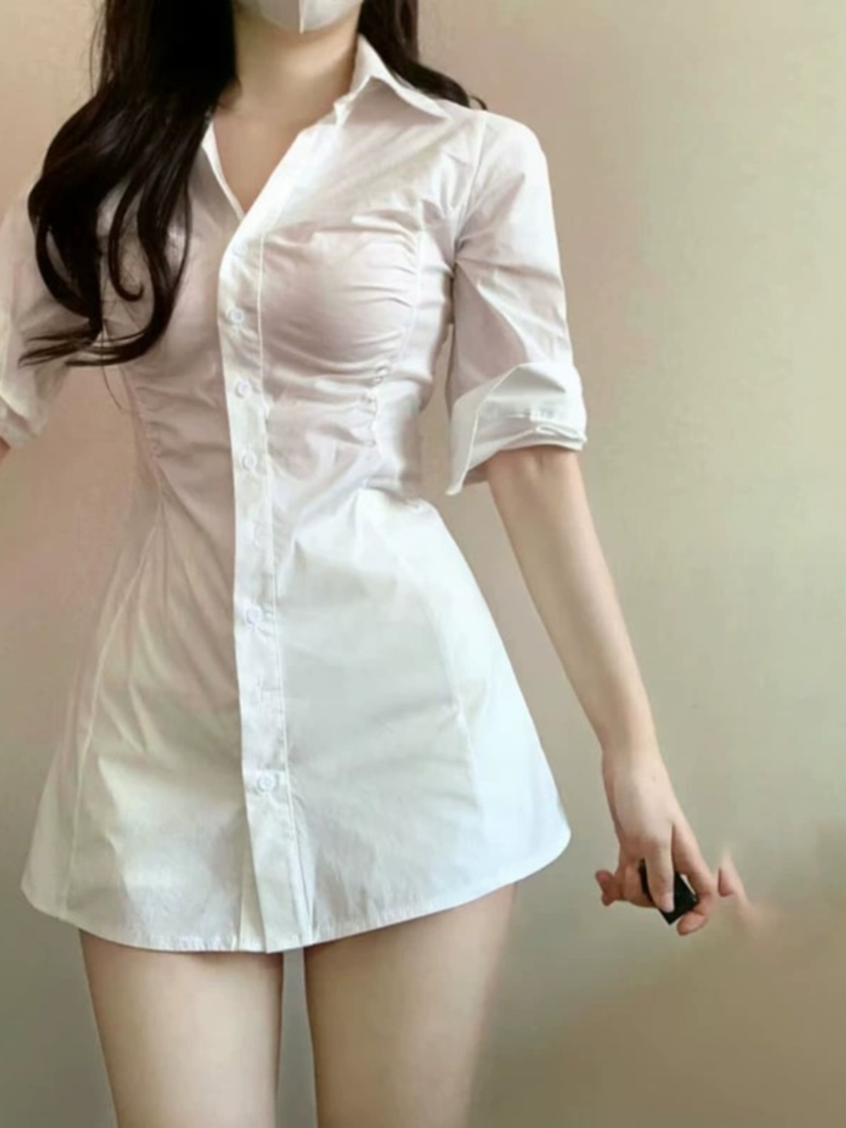 Sexy Pleated Waist-Cinching Sh - Korean Style A Line Shirt Dress review and price