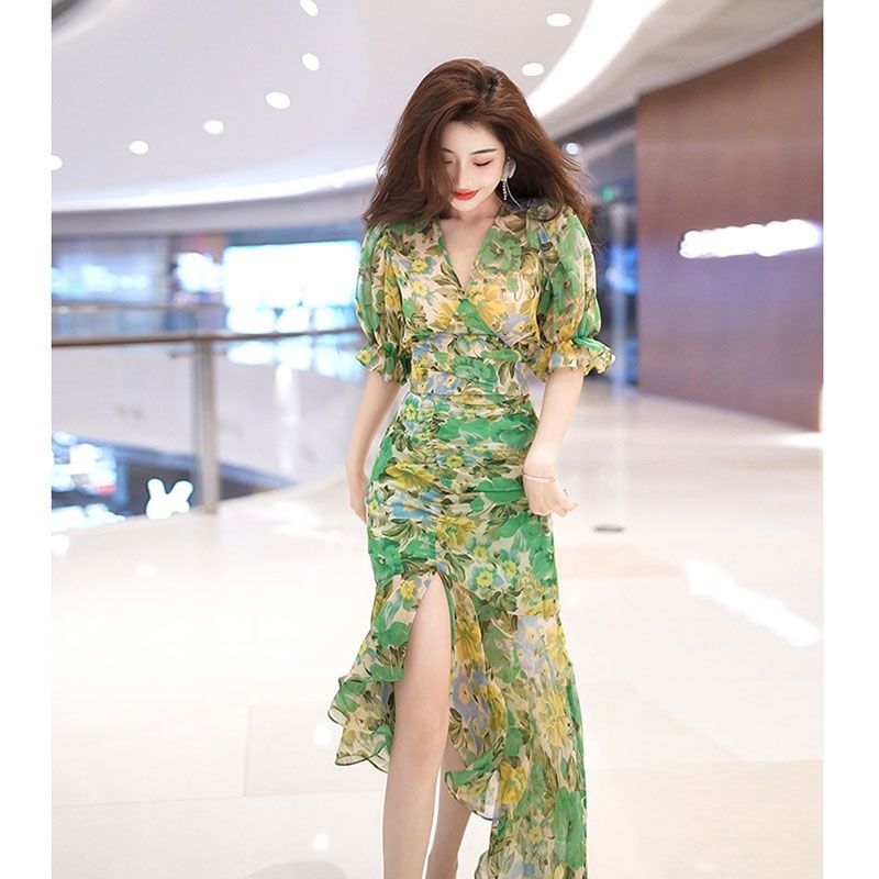 New Summer Fashion Style Waist - French Vintage Floral Midi Dress review and price