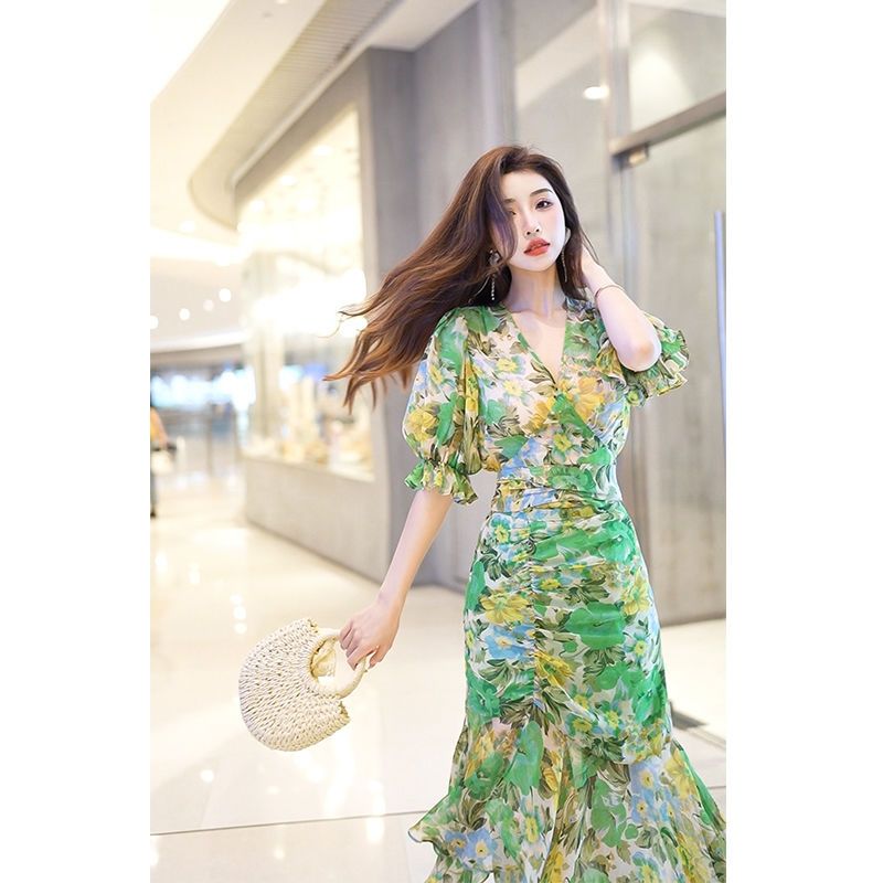 New Summer Fashion Style Waist - French Vintage Floral Midi Dress review and price