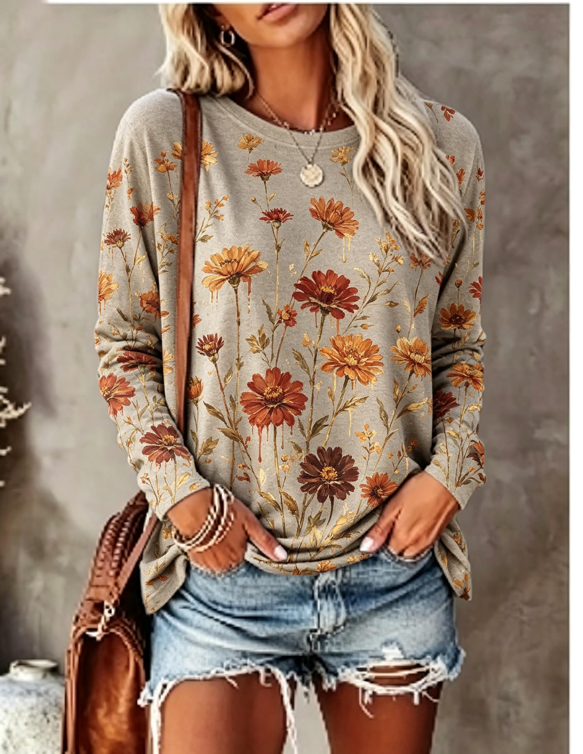 Women Long Sleeve T‑Shirt Oil  - Blouses review and price