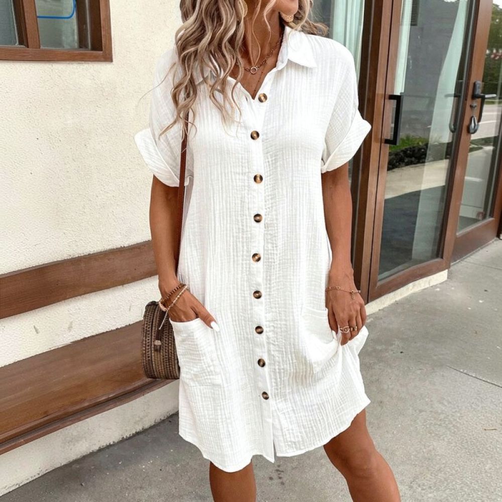 Women V Neck Shirt Dress Summe - Casual Loose Linen Shirt Dress review and price