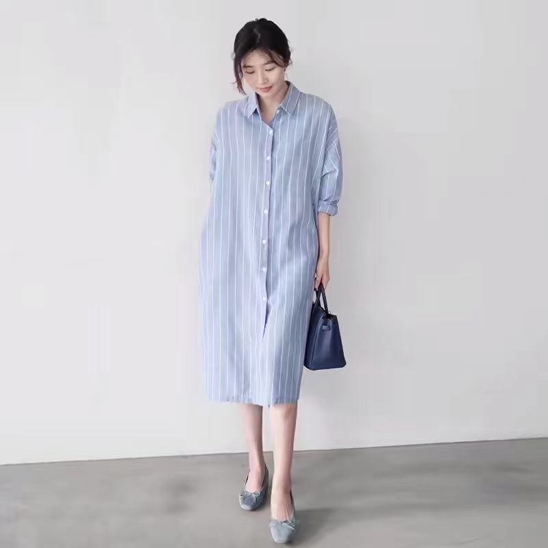 Blue Striped Shirt Dress Women - Korean Style A Line Shirt Dress review and price