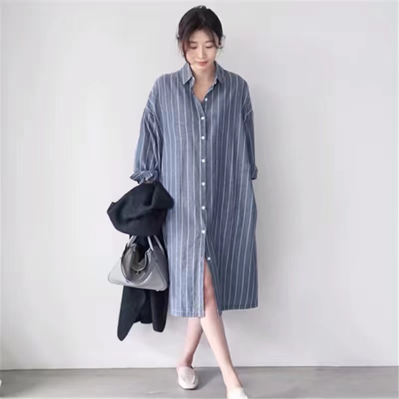 Blue Striped Shirt Dress Women - Korean Style A Line Shirt Dress review and price