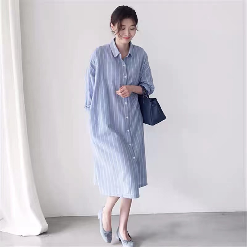 Blue Striped Shirt Dress Women - Korean Style A Line Shirt Dress review and price