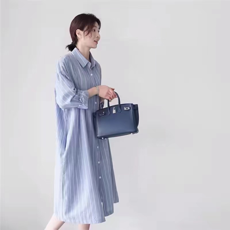Blue Striped Shirt Dress Women - Korean Style A Line Shirt Dress review and price